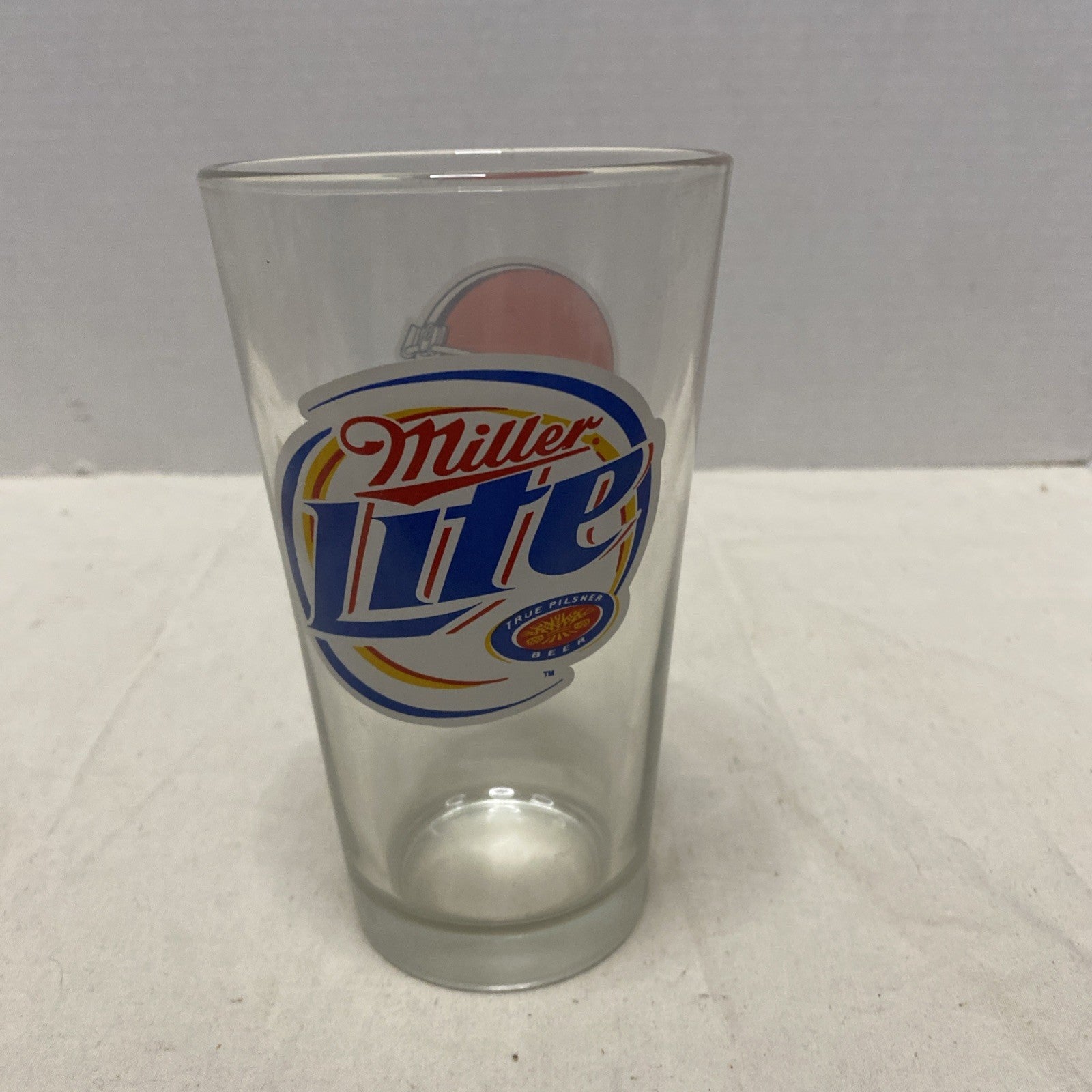 MILLER LITE 16 OZS, PINT BEER GLASS 6" TALL HEAVY DUTY GLASS Cleveland Browns