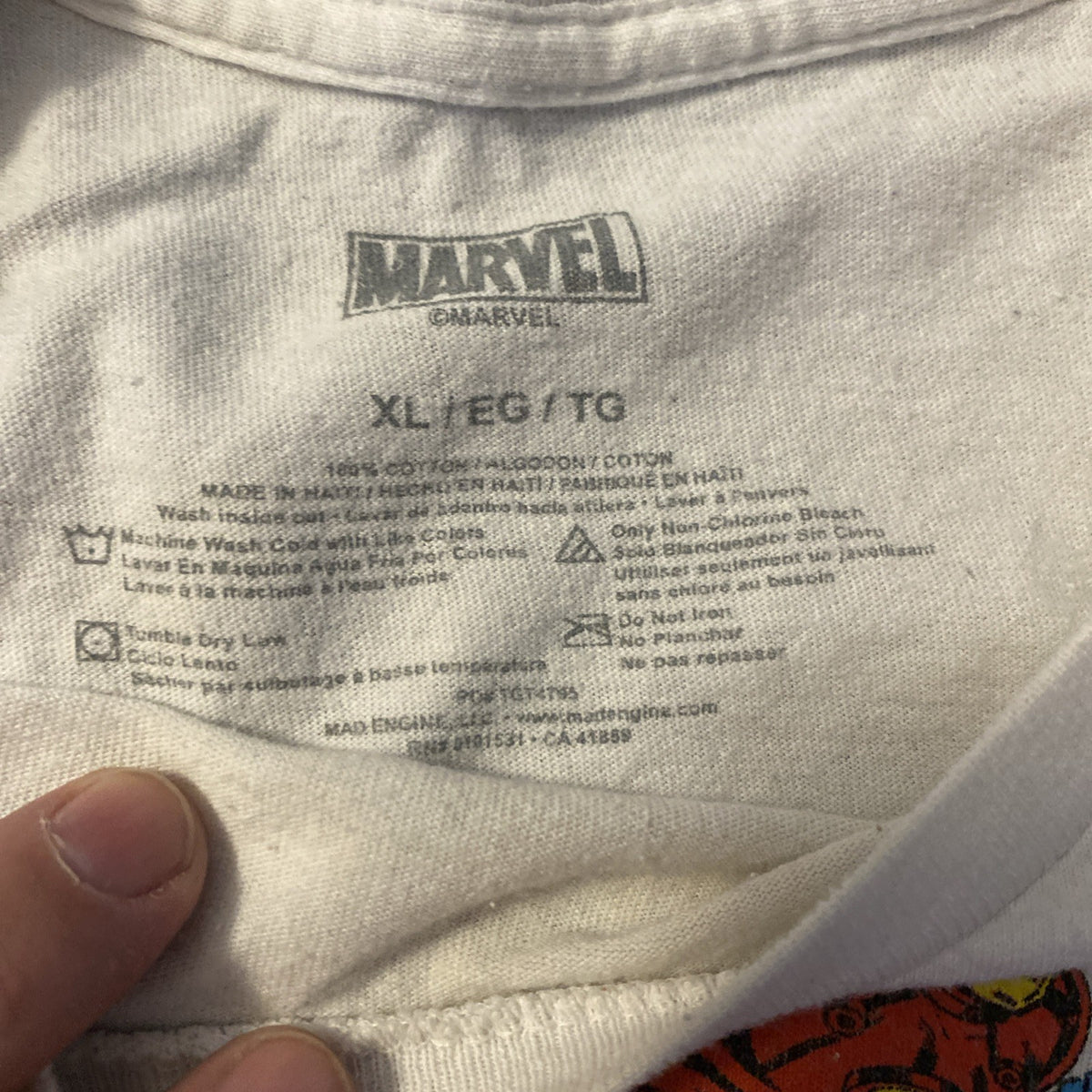 Marvel T Shirt Adult XL Short Sleeve White Tee Mens X-Large