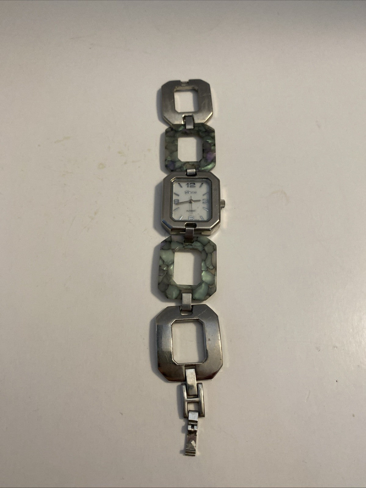 Geneva Platinum Watch Women 28mm Silver Tone Tortoise Band New Battery 7.75"