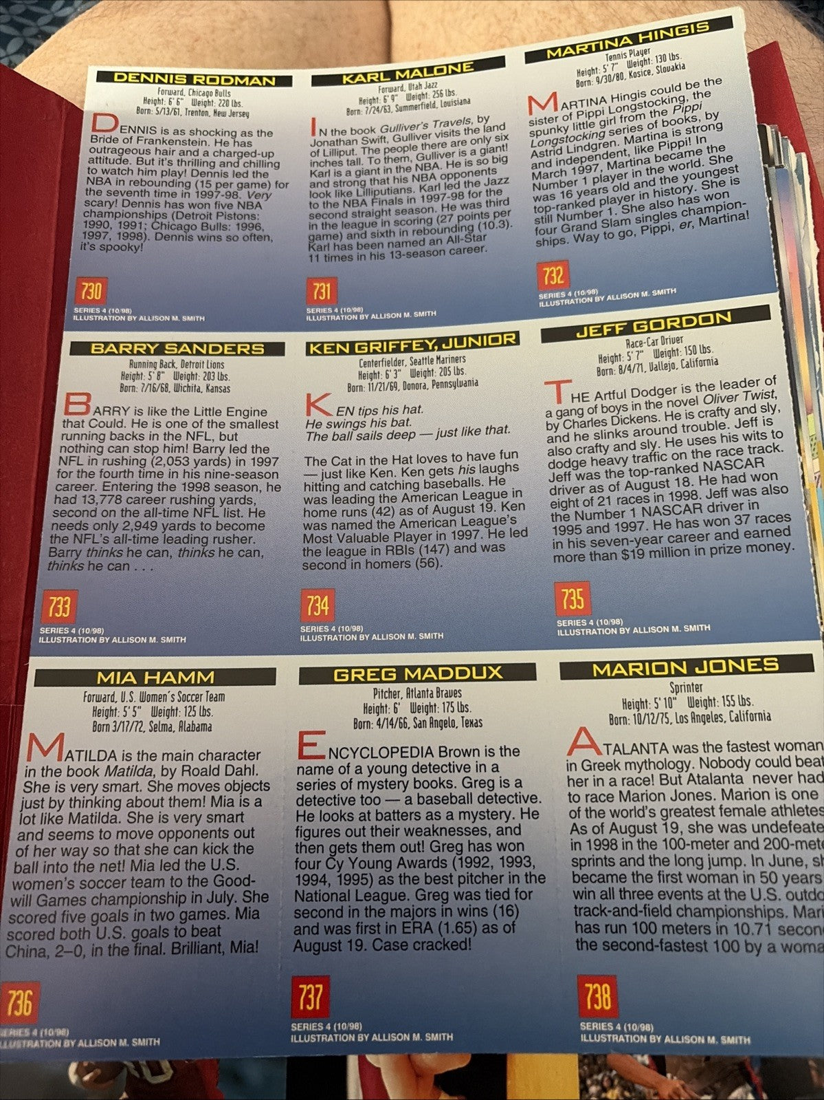 1998 KEN GRIFFEY MIA HAMM Sports Illustrated For Kids UNCUT SHEET Series 4 NM-MT