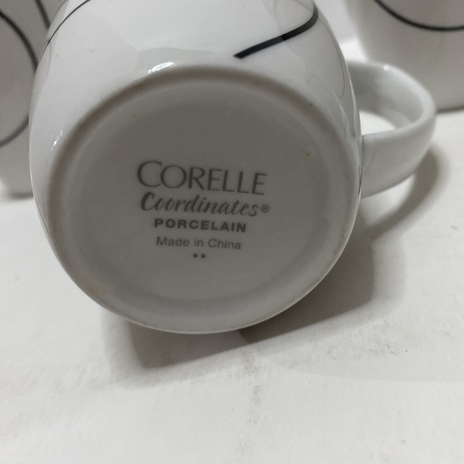 Corelle Coordinates Set of 4 Porcelain SIMPLE LINES Black & White Coffee Mugs