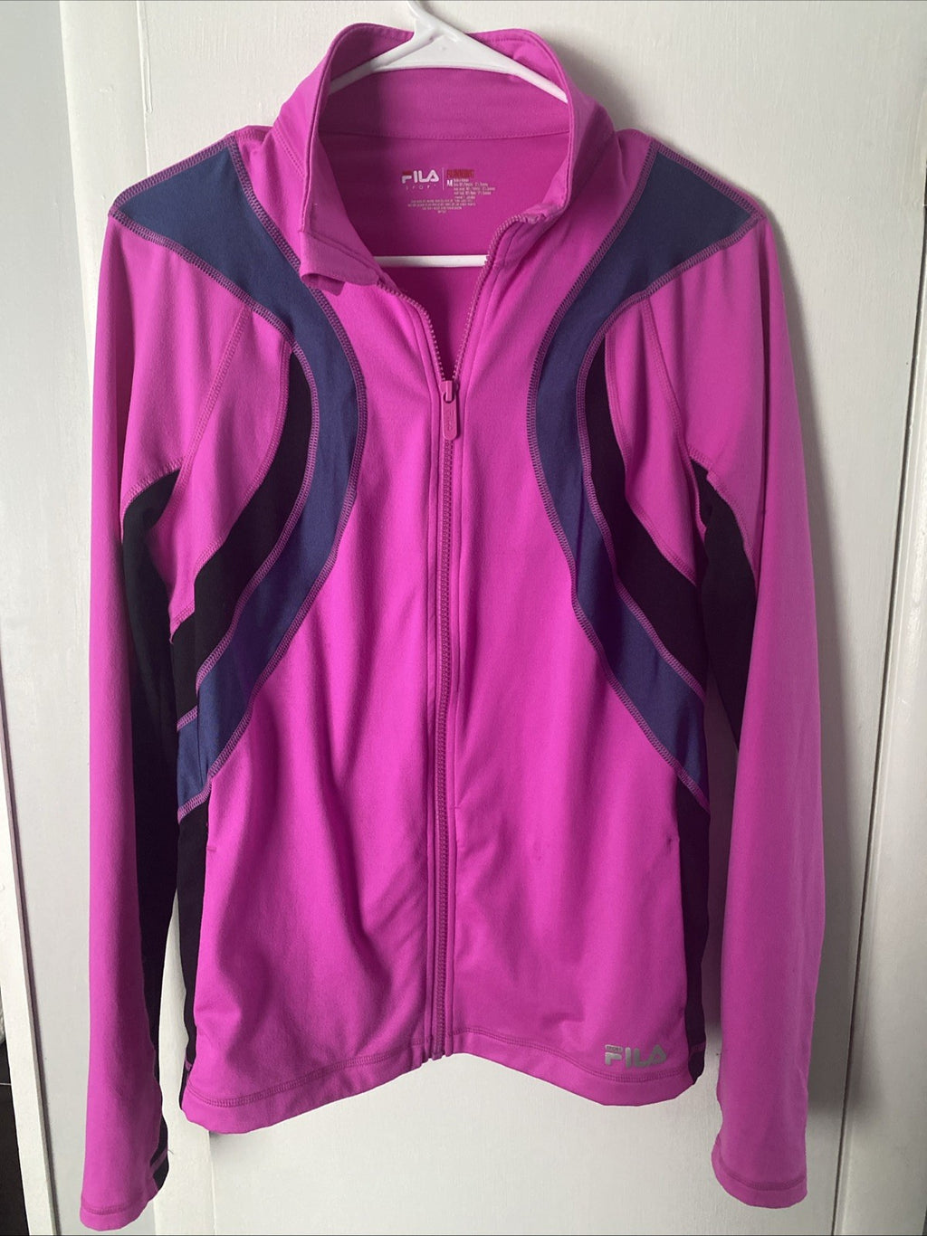 Fila Sport Full Zip Performance Hot Pink Black Long Sleeve Jacket Womens Size M