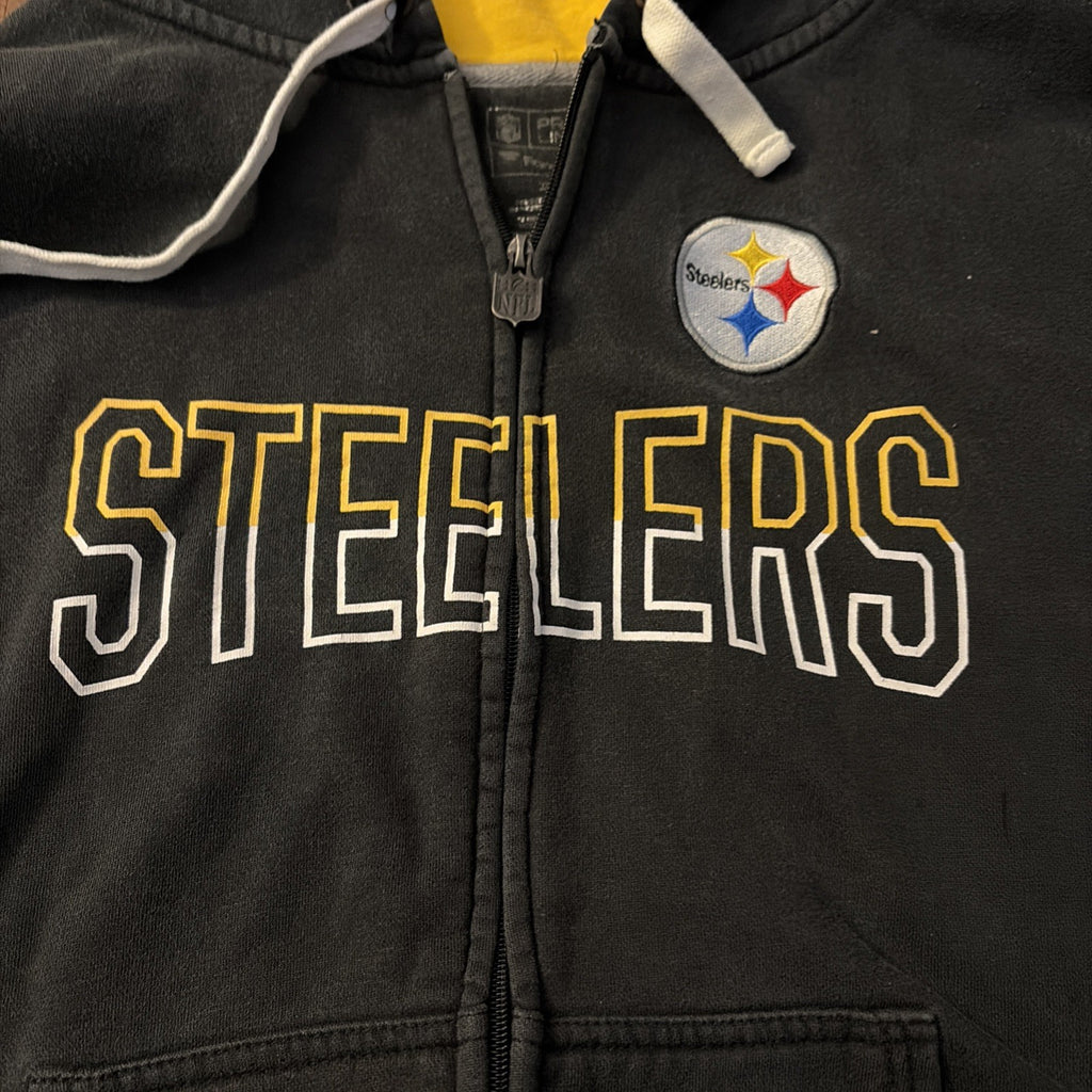 NFL Pittsburgh Steelers Zip Up Hoodie Sweatshirt Long Sleeve Black 2XL