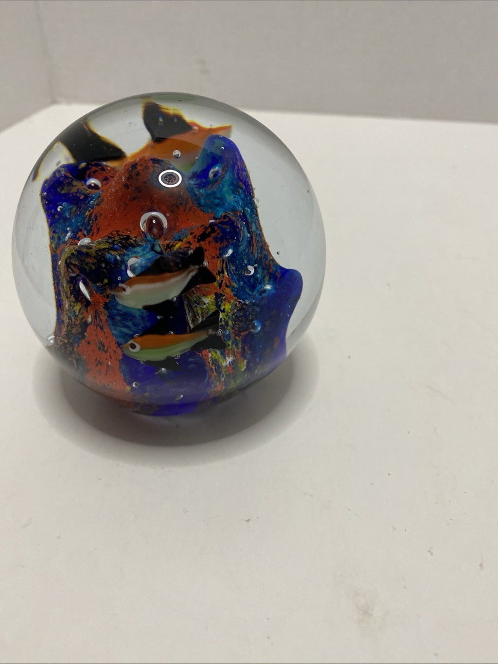 Art Glass Tropical Fish Paperweight Ocean Aquarium Round Small
