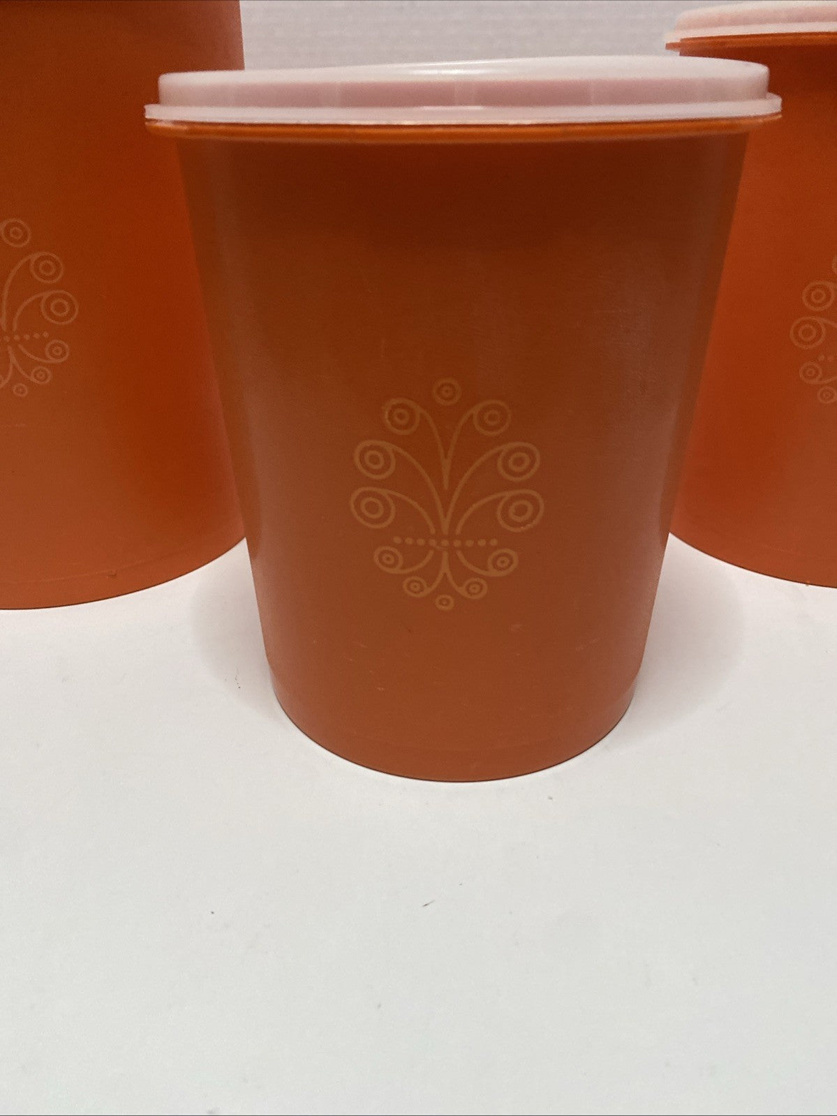 3 Vintage Tupperware Orange Nesting Servalier Canister Set 1970s with Lids Retro