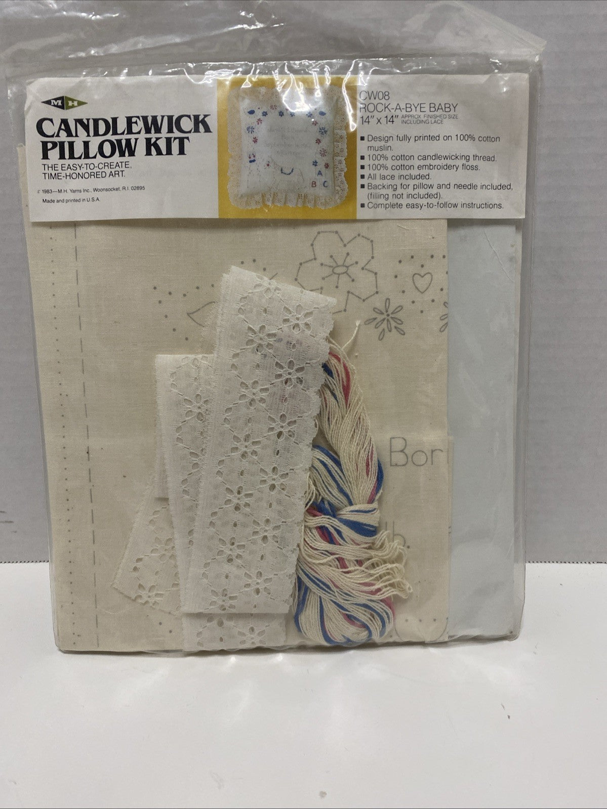 Candlewick Embroidery Birth Announcement Pillow Kit 14" x 14" NIP 