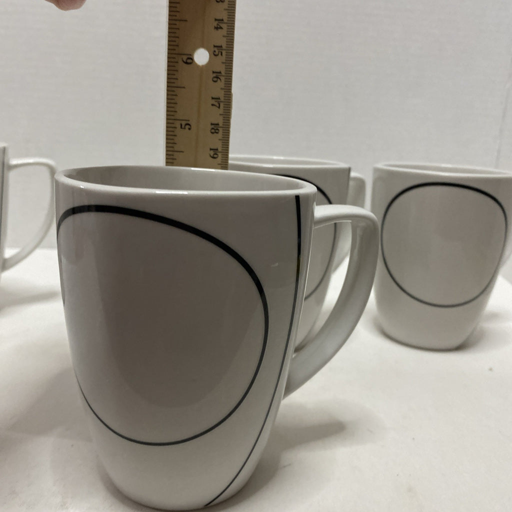 Corelle Coordinates Set of 4 Porcelain SIMPLE LINES Black & White Coffee Mugs