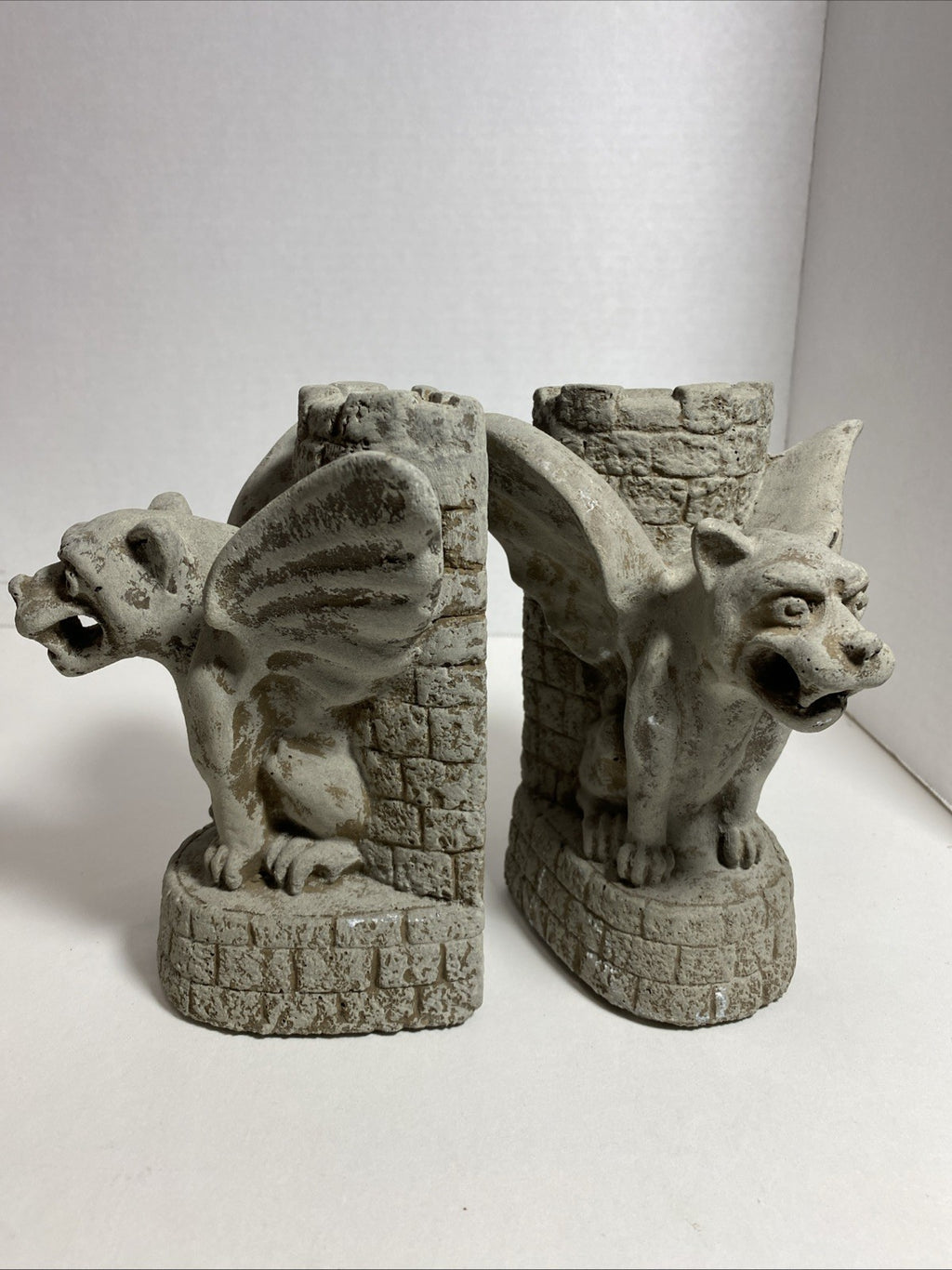 Gargoyle Concrete Stone Heavy Bookends, Castle Guardian Dragons Medieval 