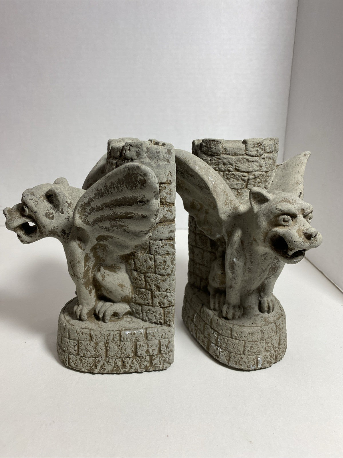 Gargoyle Concrete Stone Heavy Bookends, Castle Guardian Dragons Medieval 