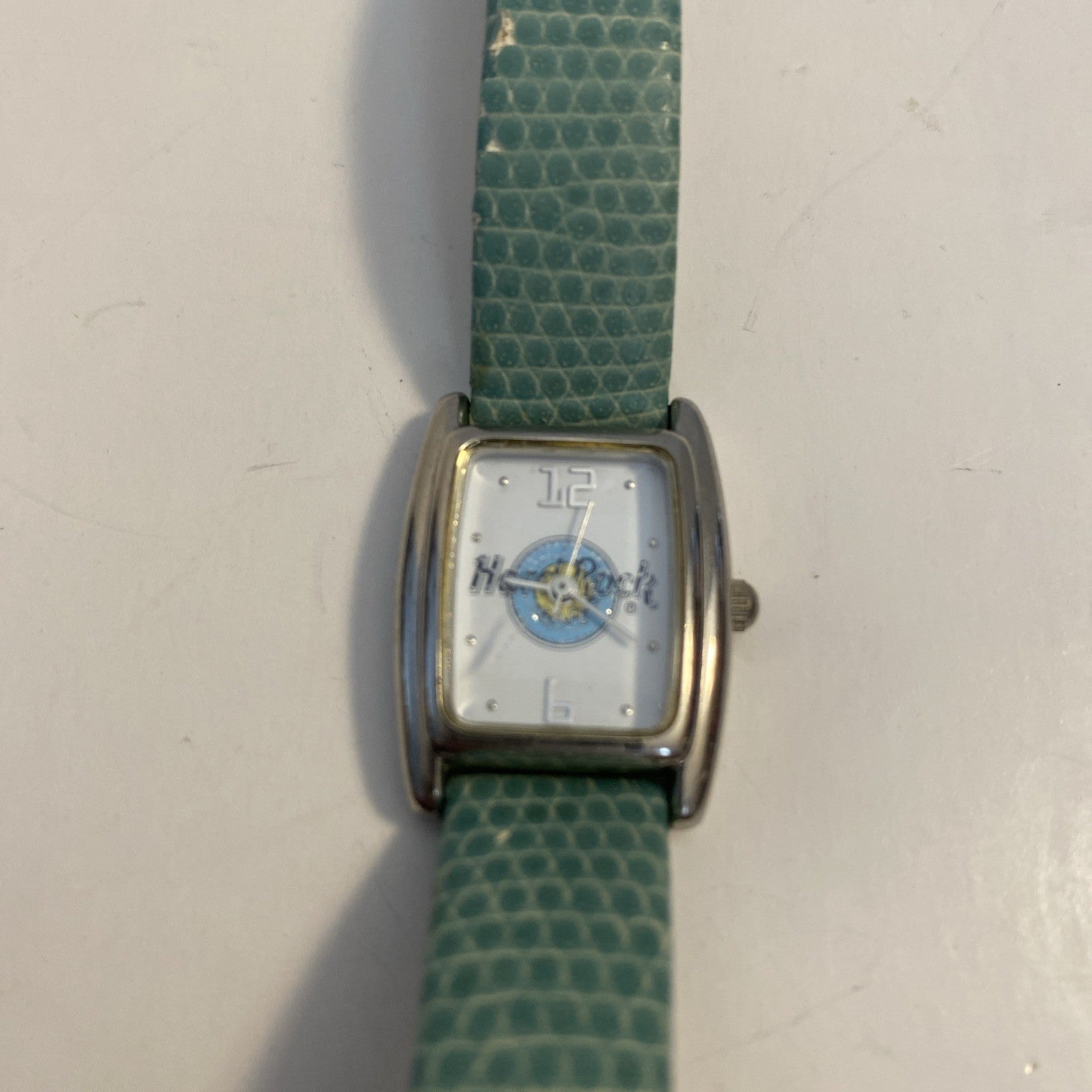 Women's Hard Rock Silver/Teal Tone Watch Teal Leather Band. Wear To Watch Band.