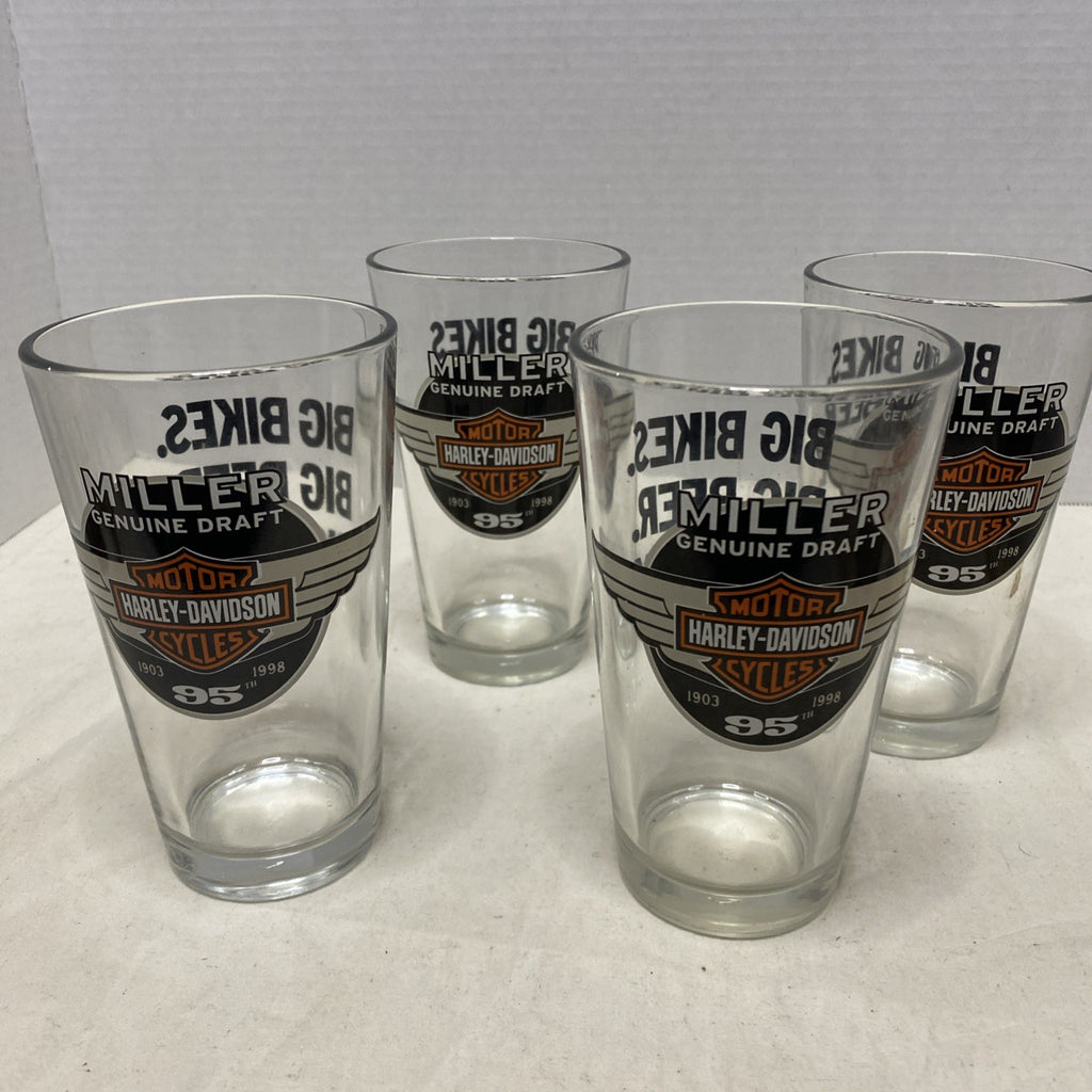 Miller Genuine Draft Harley Davidson 95th Anniversary Pint Beer Glass Set Of 4