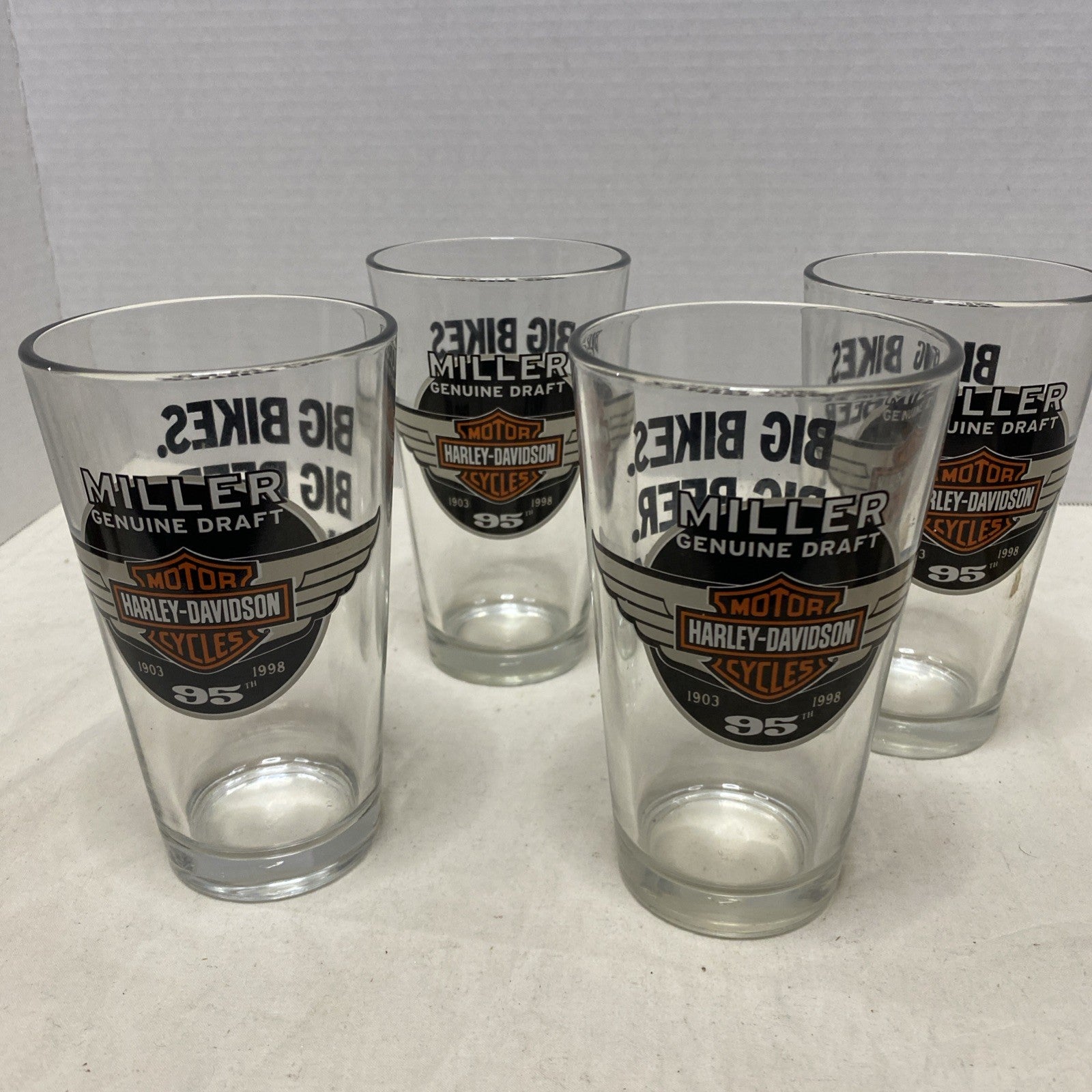 Miller Genuine Draft Harley Davidson 95th Anniversary Pint Beer Glass Set Of 4