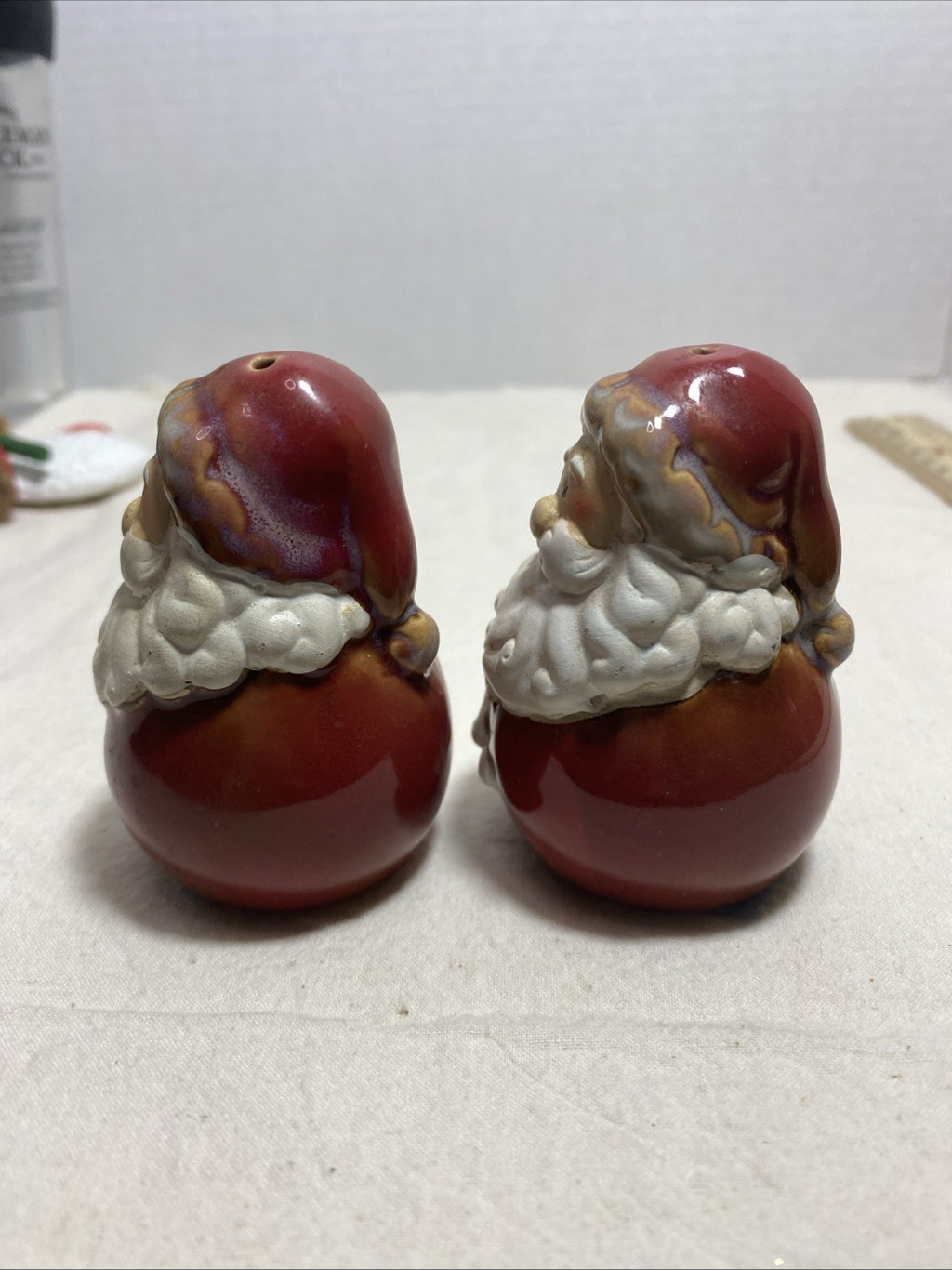 Santa Salt and Pepper Shakers Red Glaze Vintage