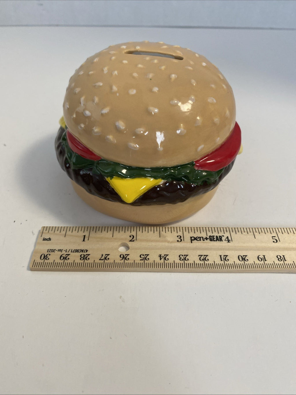 Vintage Retro Ceramic Hamburger Cheeseburger Money Coin Bank