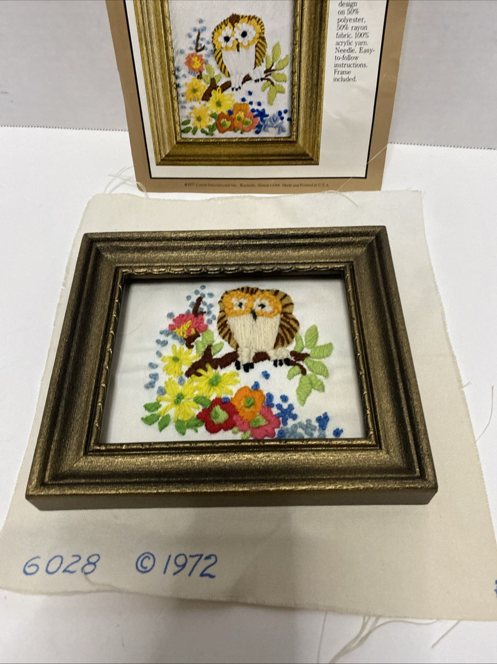 NOS Caron Hallmark Design Collection Crewel Kit #6028 Owl 1972 Dated  Completed