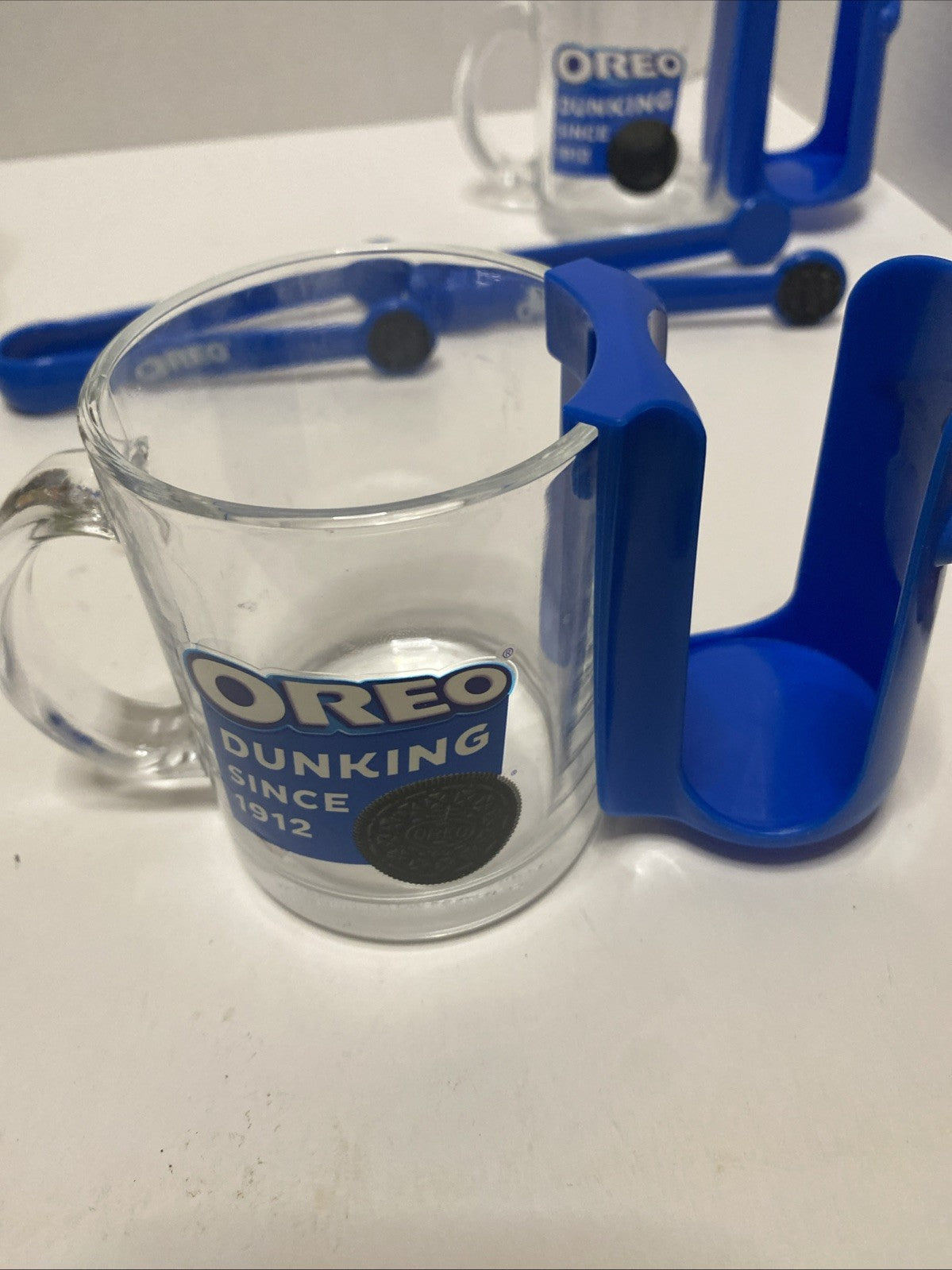USED GOOD- Set of 2 Oreo Dunking Mug Glass Sets With Tongs
