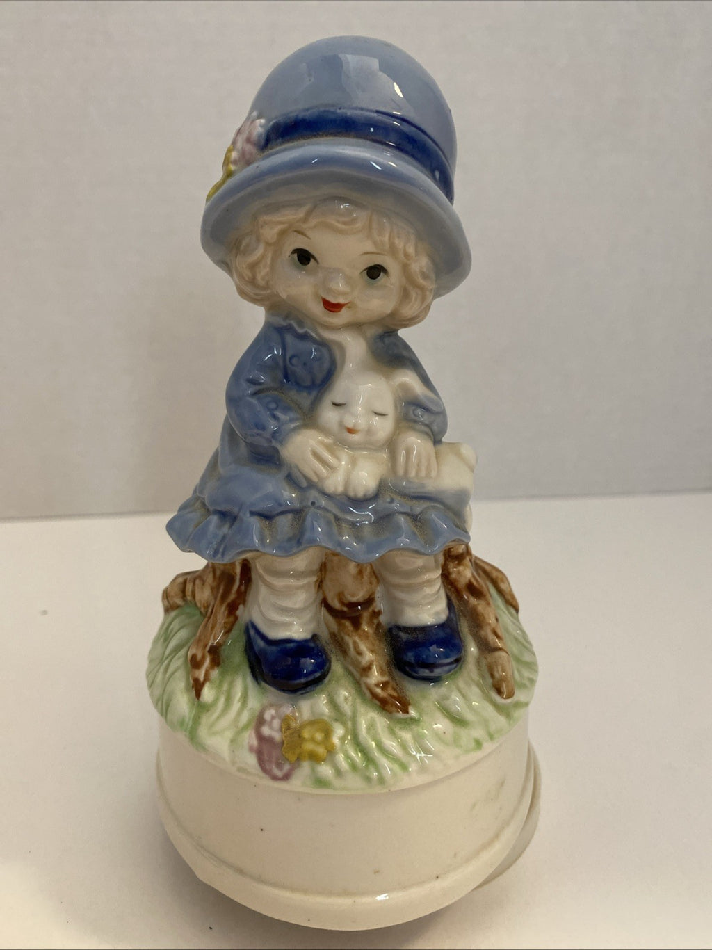 Vintage Girl With White Rabbit Music Box If I Could Talk To The Animals WORKS 