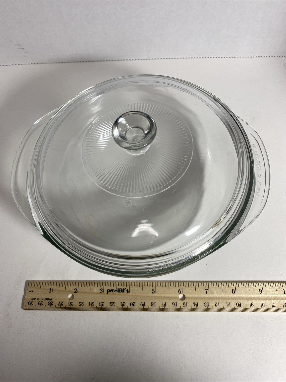 VTG Pyrex Corning Clear Glass 1.5 L 023 Round Casserole Baking Dish & Lid 623C