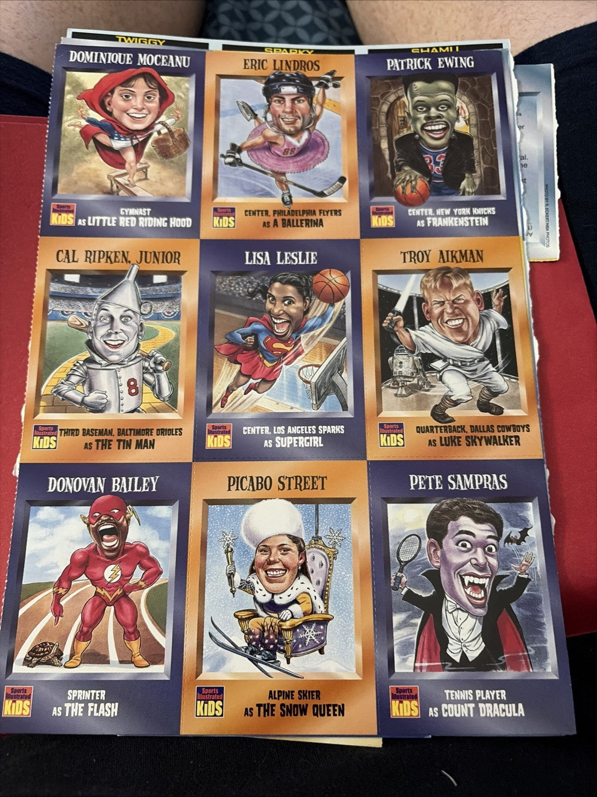 1997 Sports Illustrated for SI Kids Halloween Uncut Sheet Aikman, Ewing, Hamm