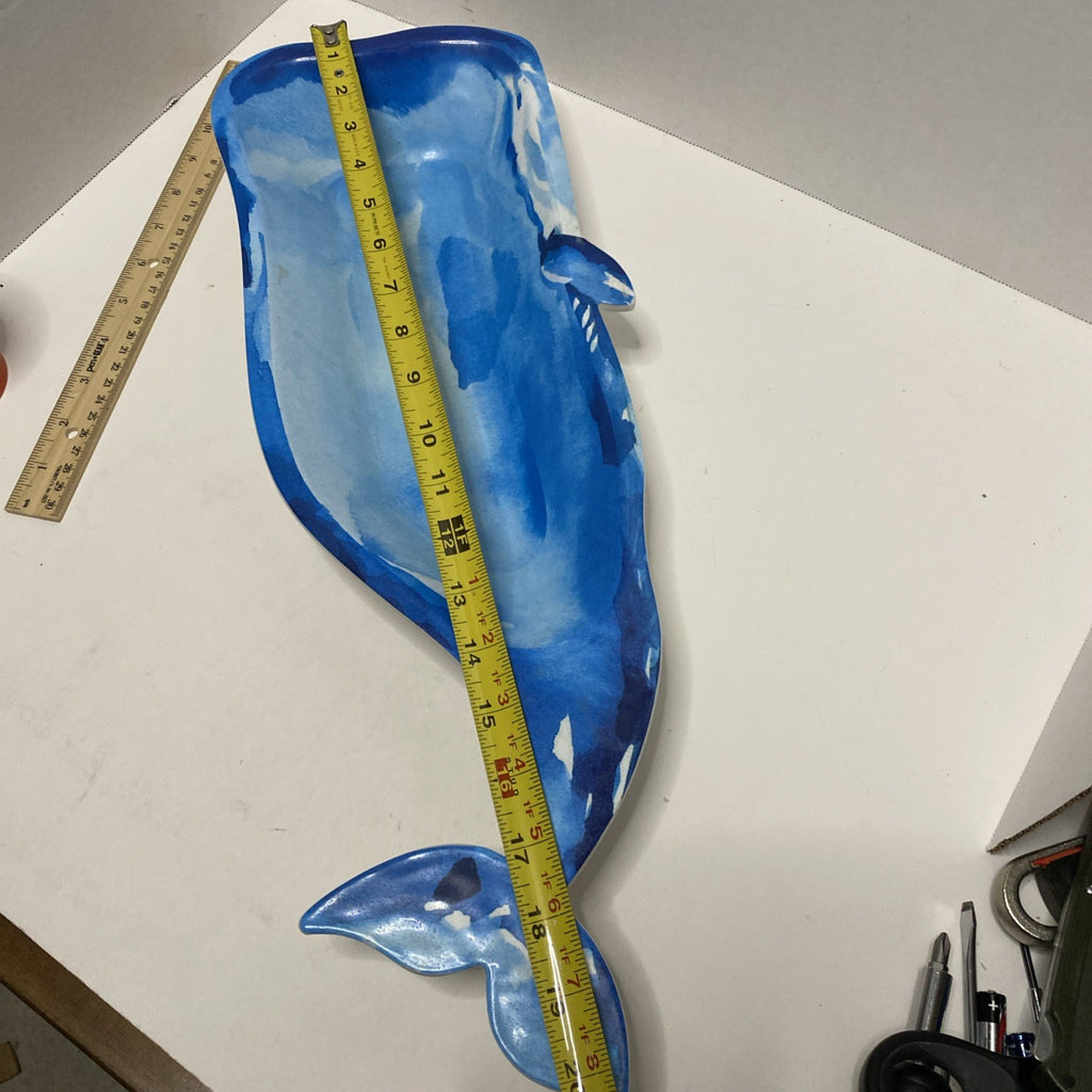 25" Nautica BLUE WHALE MELAMINE SERVING DISH. 21" long. HEAVY.   SUPER NICE!