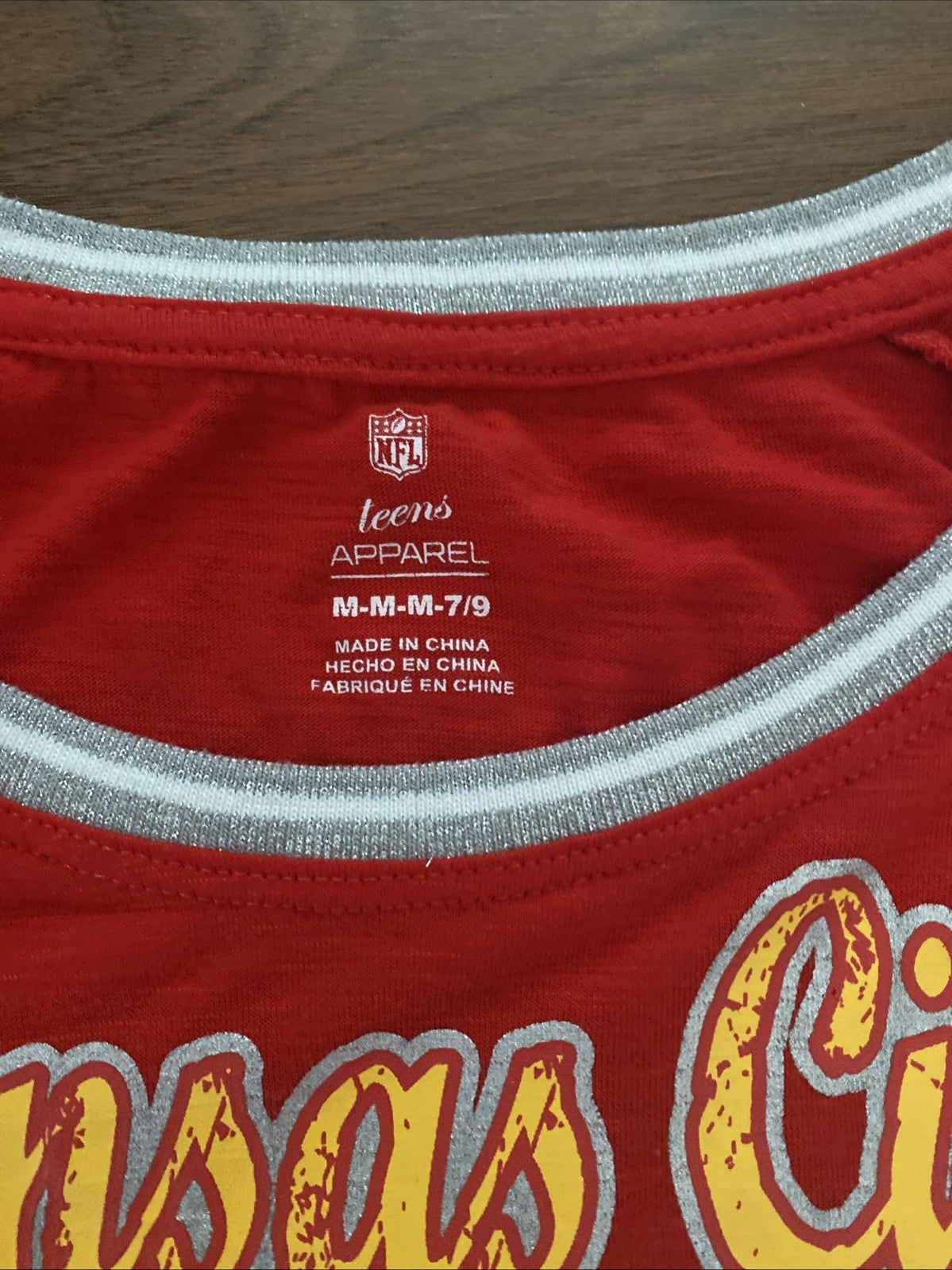 NFL Kansas City Chiefs Juniors Teens  3/4 Sleeve T-Shirt Medium 7/9