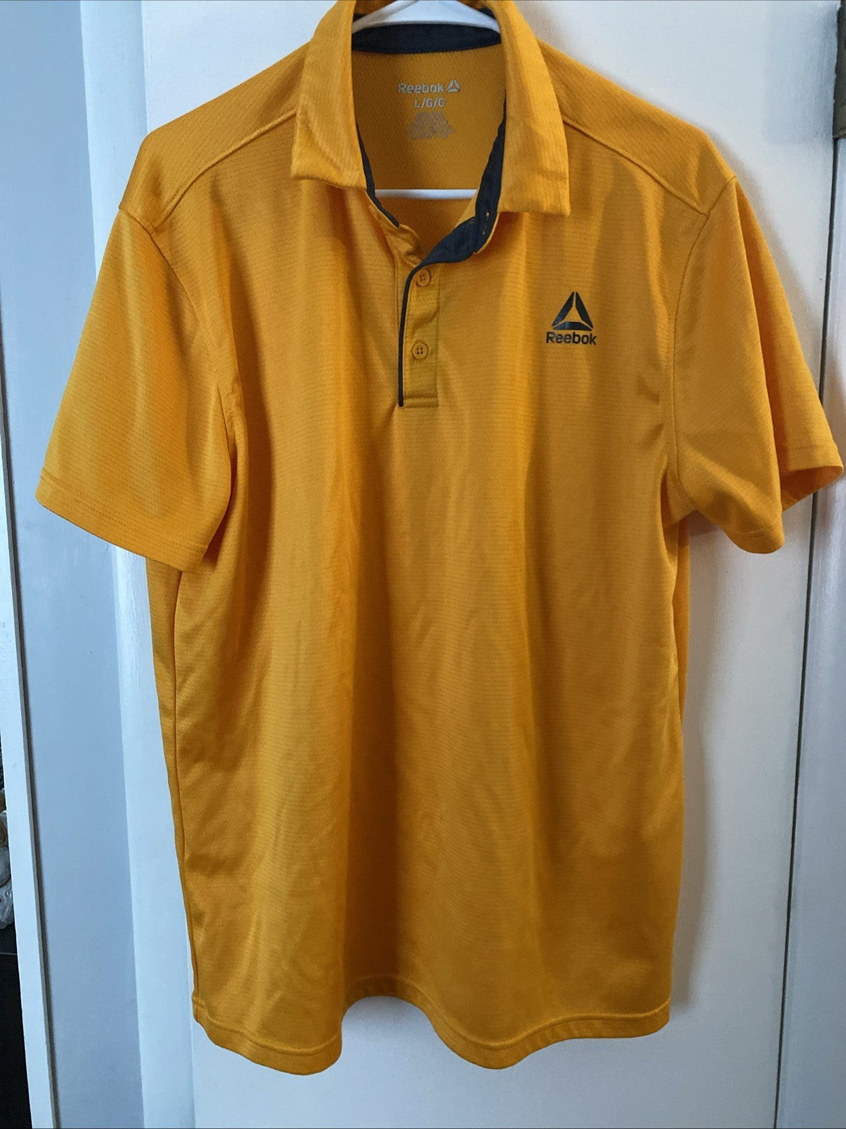 Reebok Mens Orange Short Sleeve Logo Spread Collar Polo Shirts Size Large