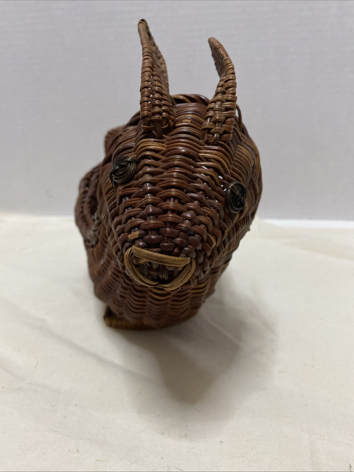 Bunny Rabbit Dark Brown Wicker Bread Basket Centerpiece