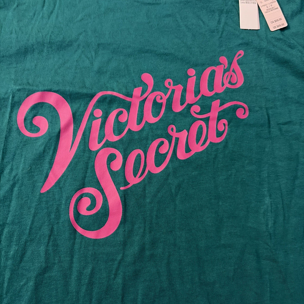 Victorias Secret Shirt Womens Small Green Pink Graphic 