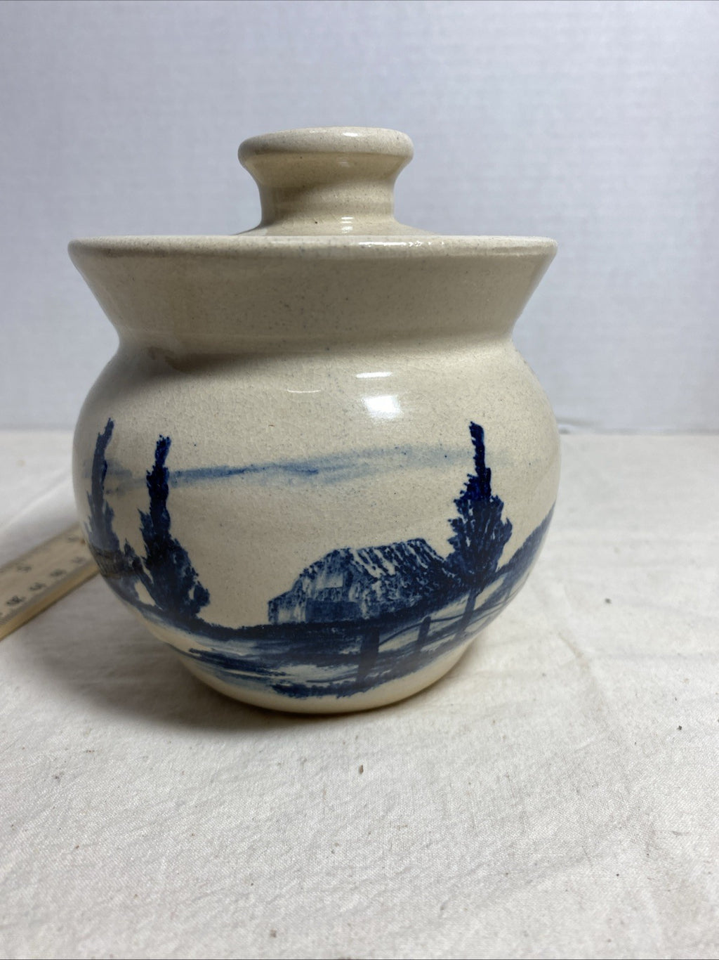 Paul Storie Pottery ~ Crock 7" ~ Blue Country Barn