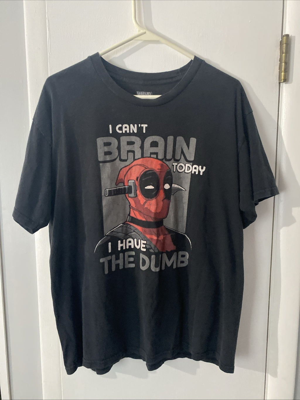 New Marvel Deadpool L T Shirt Brain Dumb Black