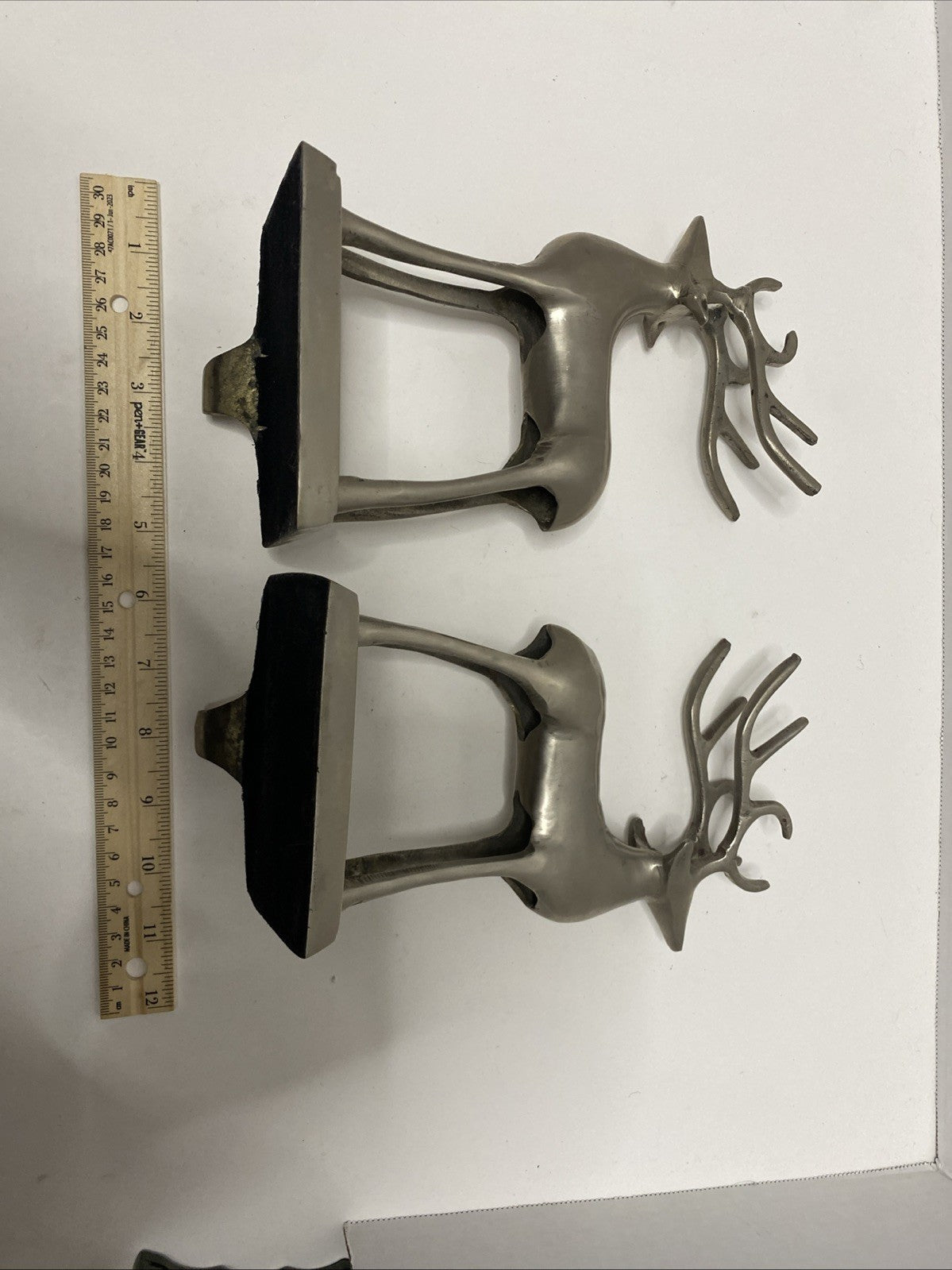 Pottery Barn Pewter Stocking Holder Reindeer Deer Hanger Pair Heavy