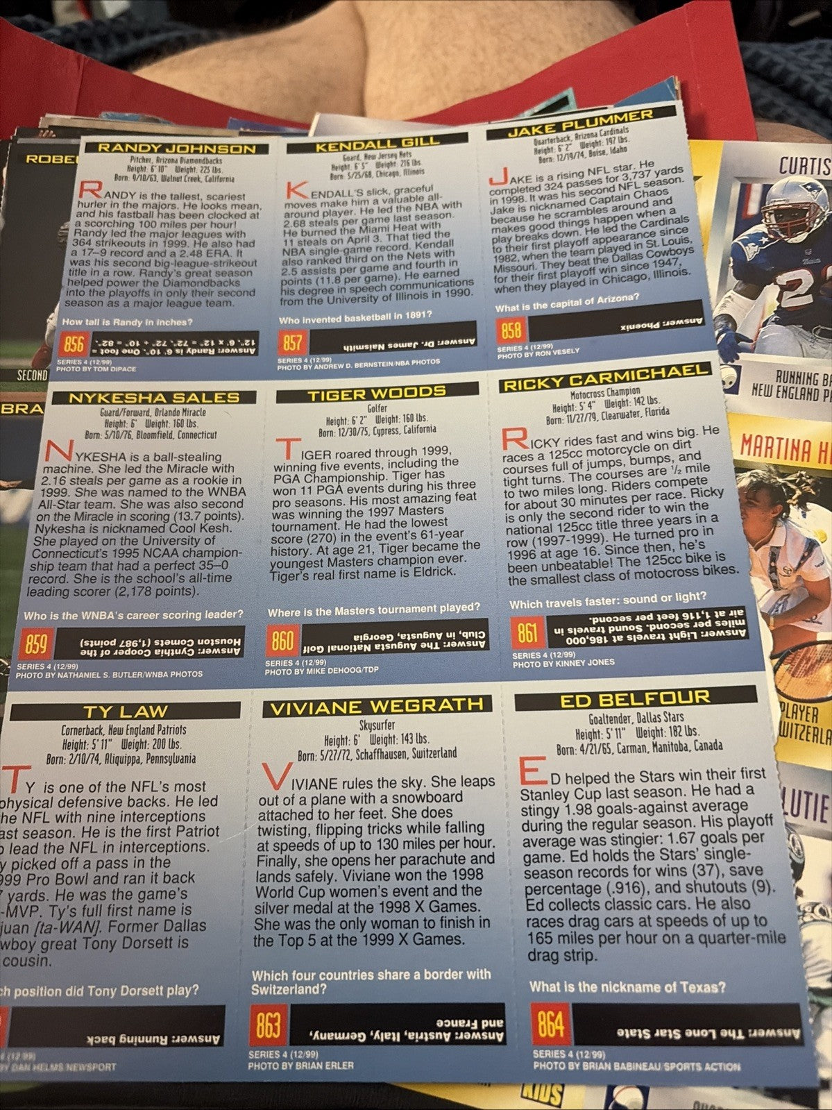Rare Uncut Sheet 1999 SI Kids Cards Tiger Woods Rookie RC Randy Johnson Ty Law💙